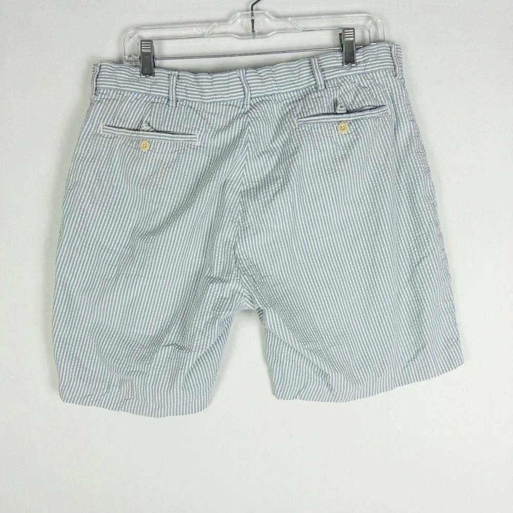 Polo Ralph Lauren Seersucker Striped Chino Shorts Mens 35 Blue White Flat Front